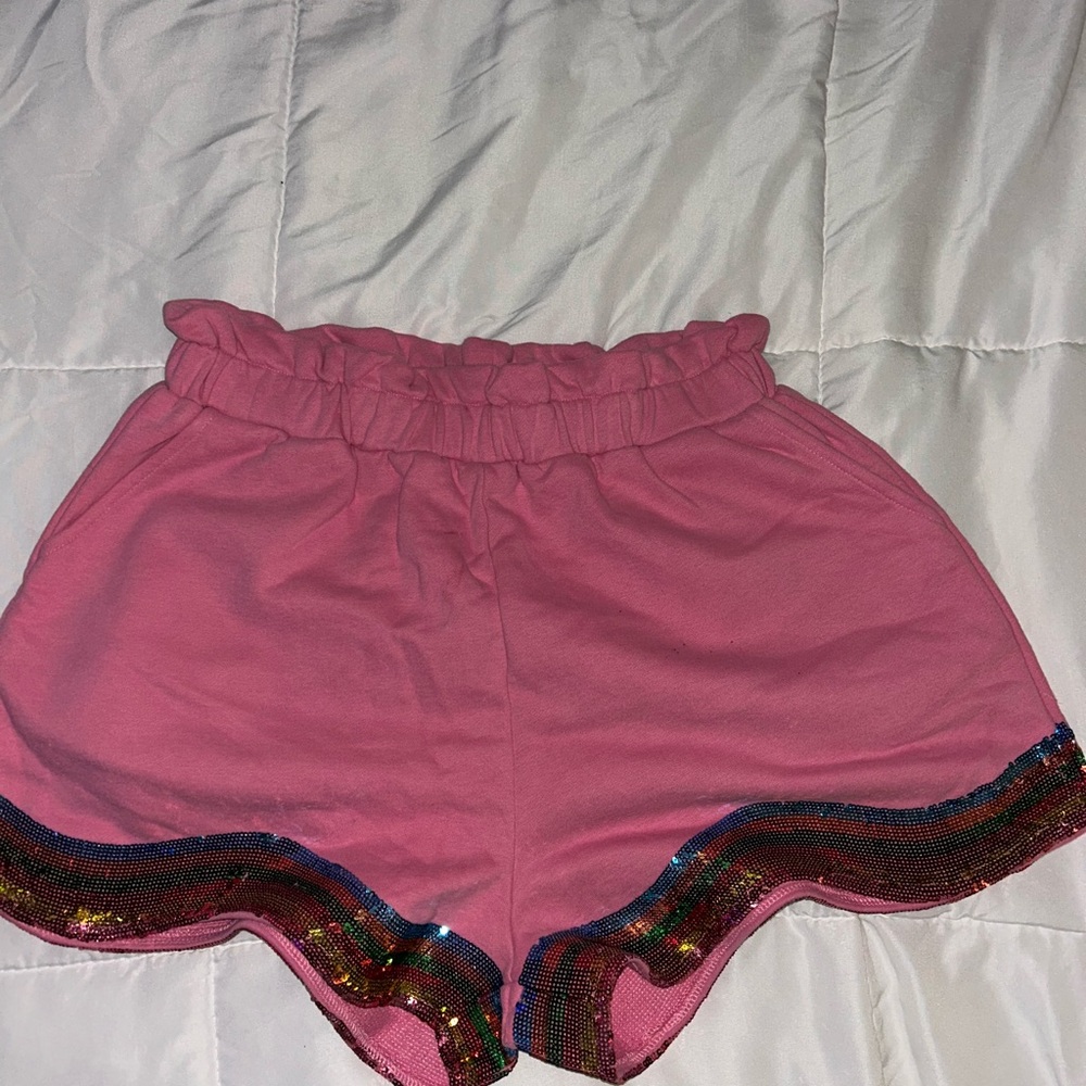 QUEEN OF SPARKLES Pink and Red Athletic Shorts